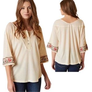 Gimmicks Buckle Peasant Henley Oversized Boho Top Cream Size Small